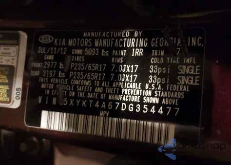 2013 Kia Sorento Lx из США, поврежденный, VIN 5XYKT4A67DG354477